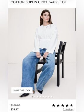 Banana Republic White Cotton Poplin Cinch-Waist Long Sleeve Top Blouse